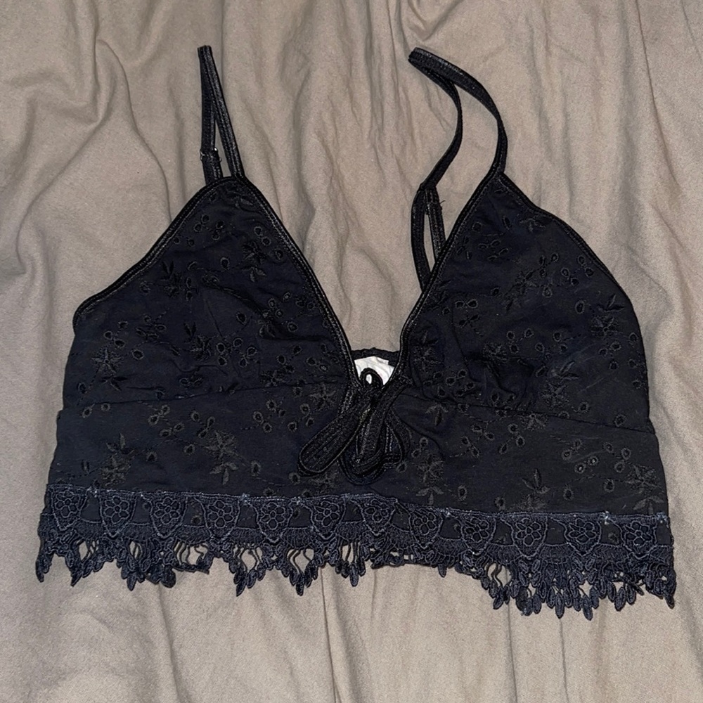 Free people black eyelet lace bralette